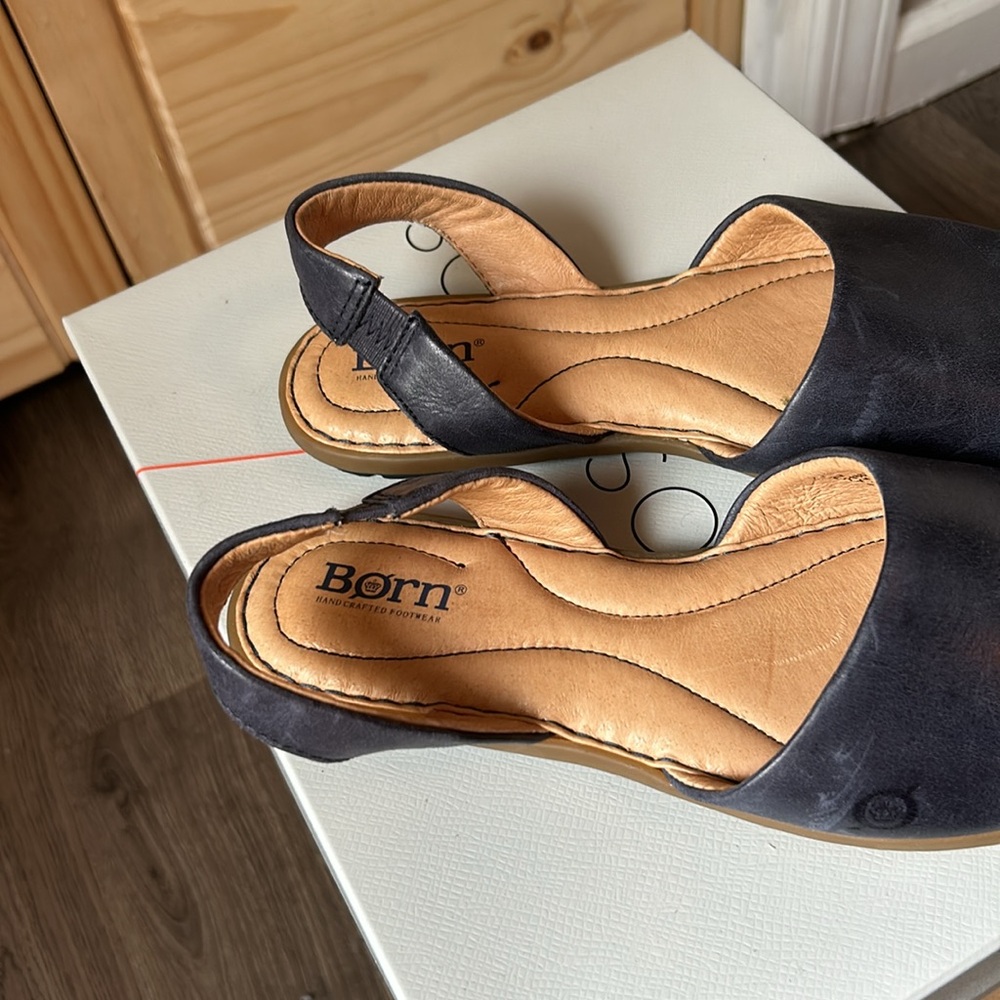Born Blue Open-Toe Leather Slingback Sandals - Picture 3 of 5